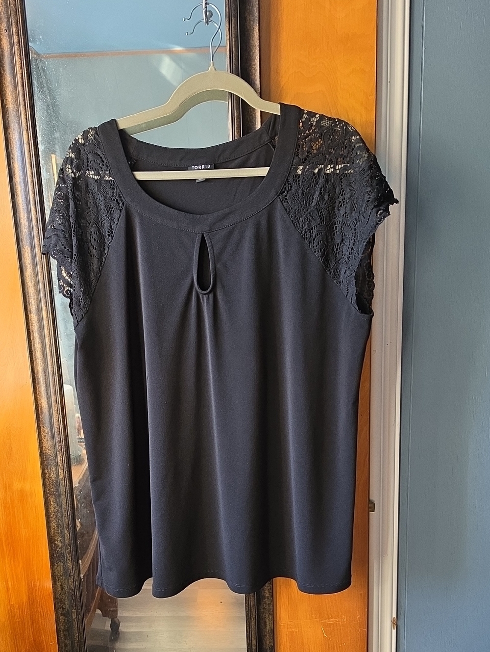 torrid Black Lace Cap Sleeve Keyhole Tee
